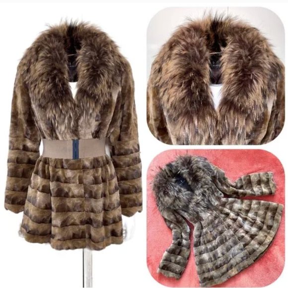 Bill Blass shaved racoon Genuine fur coat M